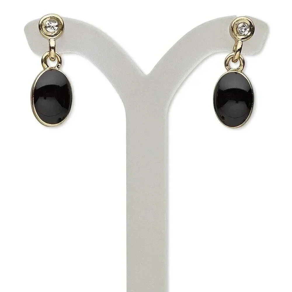 Quiet Luxury Elegant Cubic Zirconia CZ Black Enamel Gold 14K Plated Earrings
